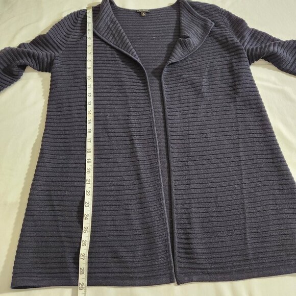 Talbots Women's Size S Blue Rib Knit Long Sleeve Semi Sheer Open Front Cardigan - Picture 13 of 15